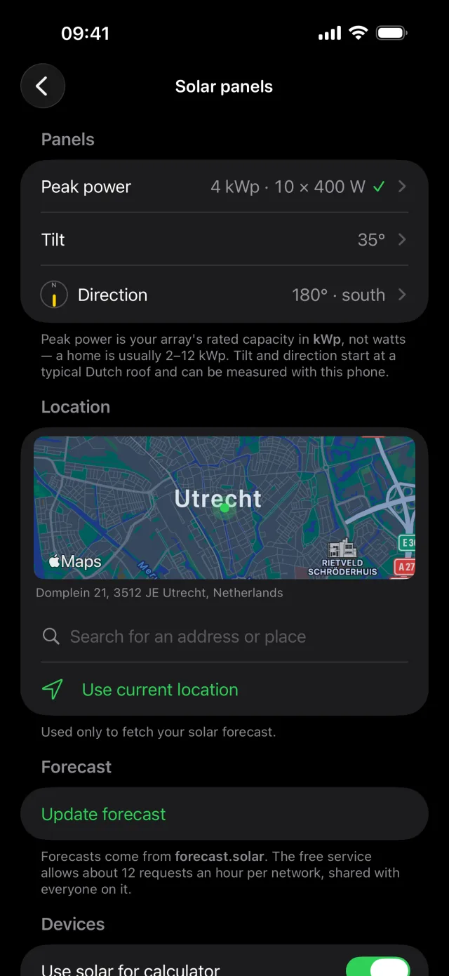 Set up your roof: panels, tilt and direction, measured with the phone