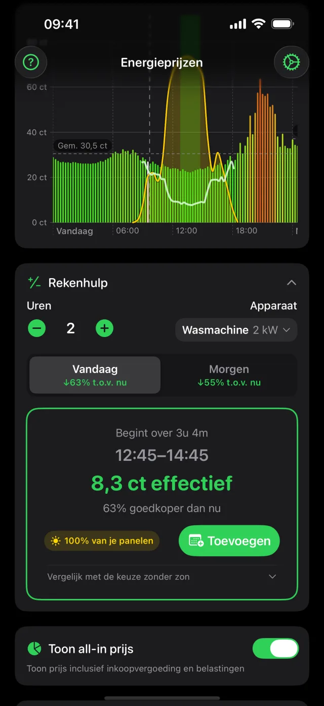 De rekenhulp telt je panelen mee: het goedkoopste moment met je eigen zonnestroom erbij