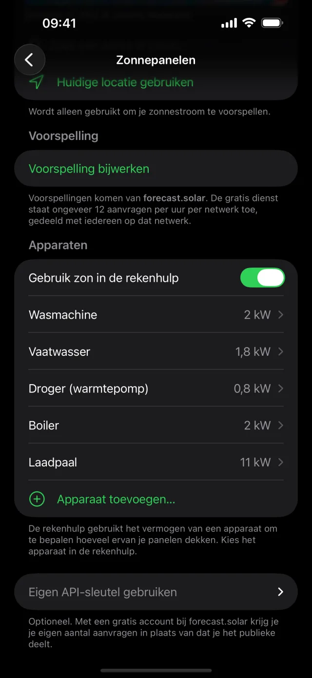 Kies een apparaat in plaats van een wattage in te typen