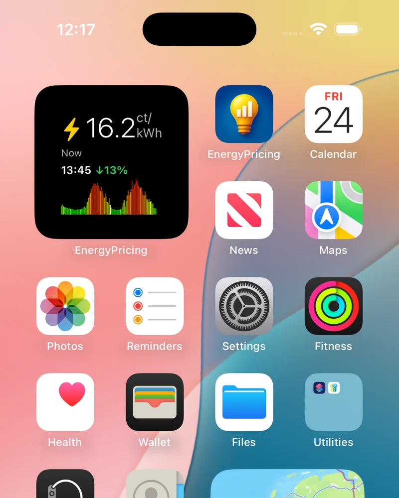 Widgets van Energie Prijzen op een iPhone-beginscherm